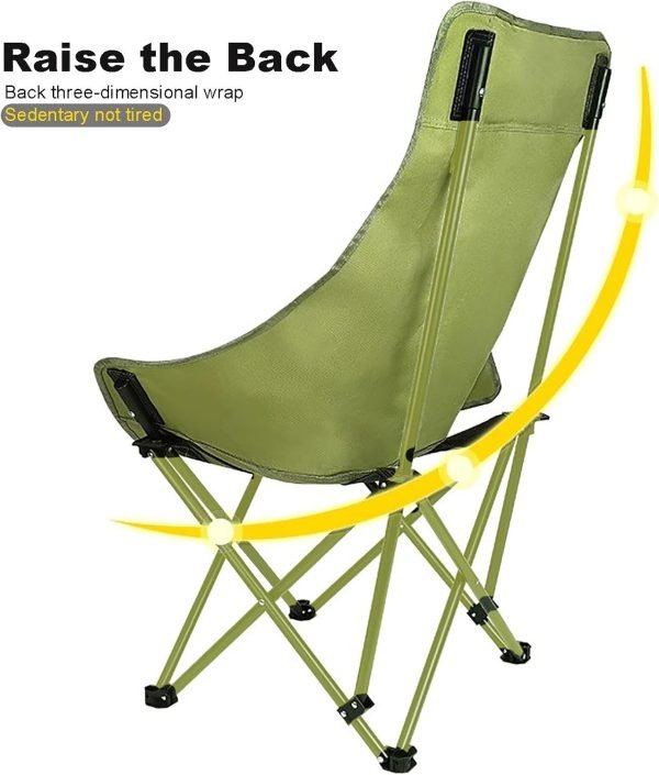 High Back Moon Camping Chairs Portable Large Heavy Duty Folding Saucer Lounge Chair with Side Storage Pocket Head Padded, Supports up to 400lbs