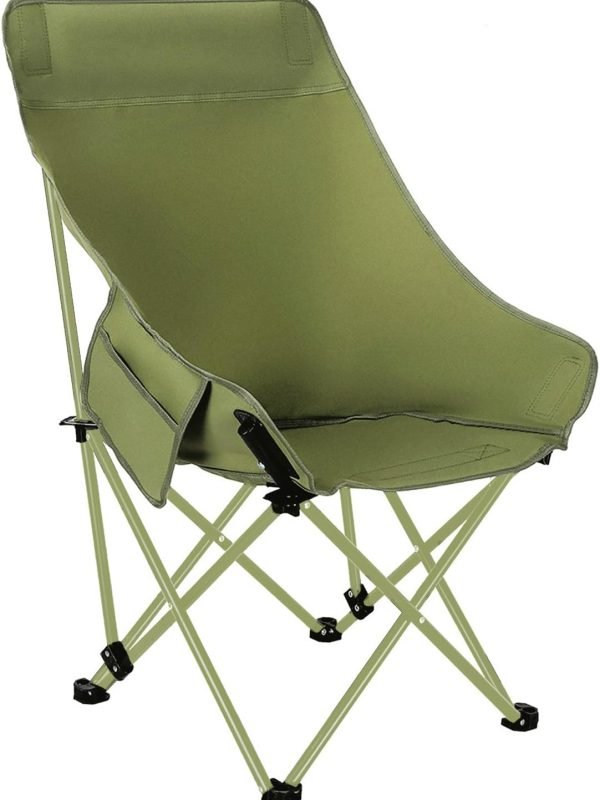 High Back Moon Camping Chairs Portable Large Heavy Duty Folding Saucer Lounge Chair with Side Storage Pocket Head Padded, Supports up to 400lbs