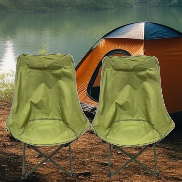 High Back Moon Camping Chairs Portable Large Heavy Duty Folding Saucer Lounge Chair with Side Storage Pocket Head Padded, Supports up to 400lbs