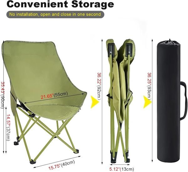 High Back Moon Camping Chairs Portable Large Heavy Duty Folding Saucer Lounge Chair with Side Storage Pocket Head Padded, Supports up to 400lbs