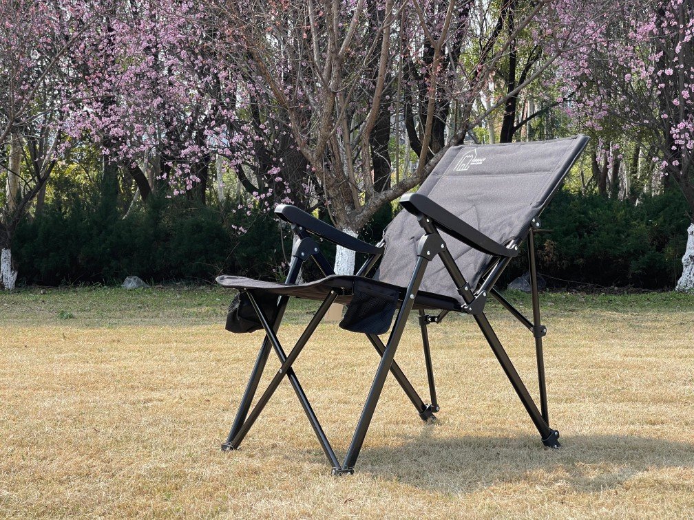 3 Position Adjustable Outdoor Relax Reclining Metal Folding Camping Chair With Armrest