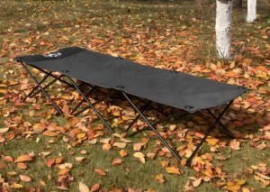 Black folding camping cot portable outdoor bed for wholesale