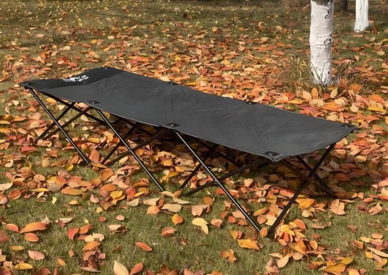 Black folding camping cot portable outdoor bed for wholesale