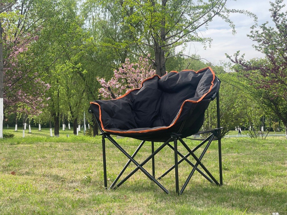 Wholesale padded moon chair, thickened folding camping chair with orange trim