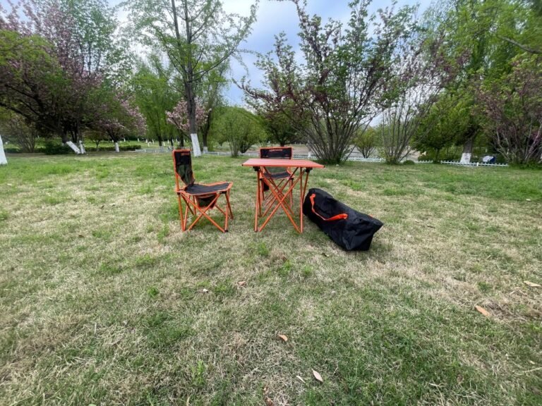 Wholesale orange black folding camping table chair set with carry bag