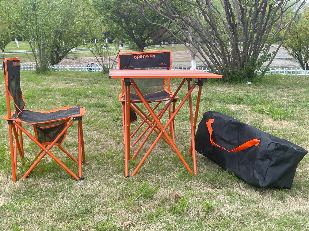 Wholesale orange black folding camping table chair set with carry bag