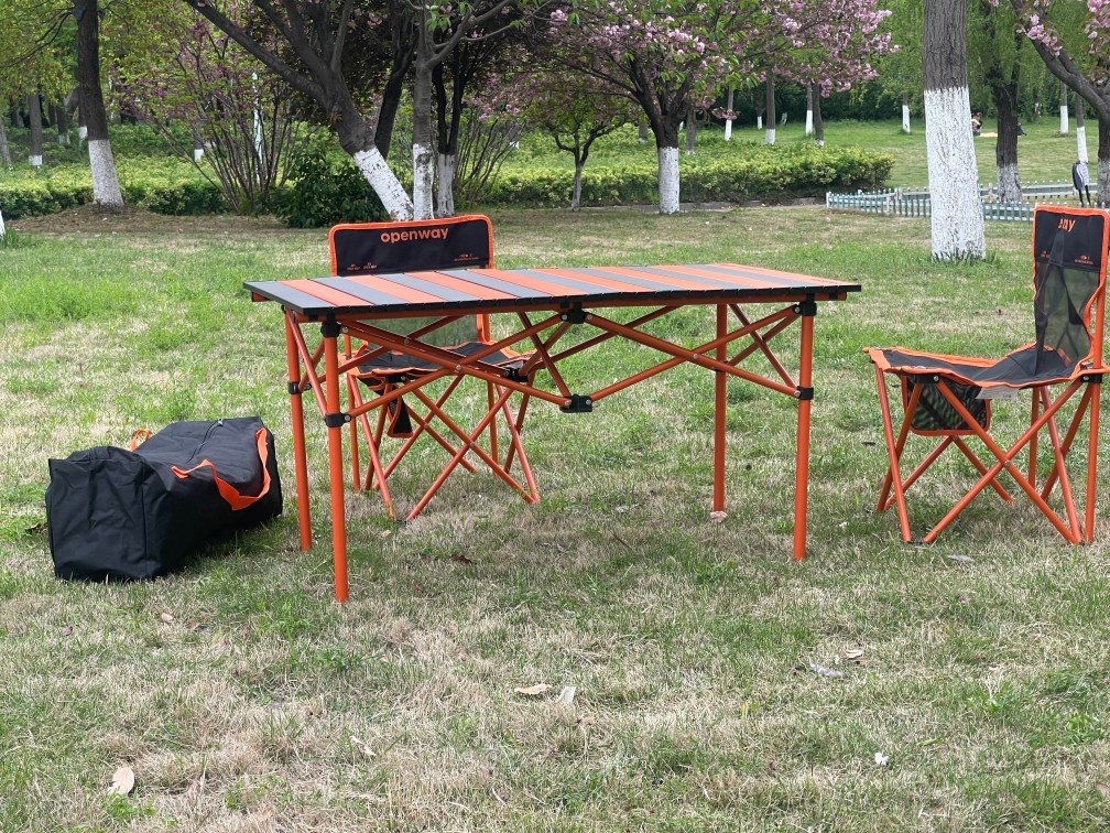 Wholesale orange black folding camping table chair set with carry bag