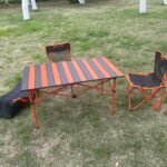 Wholesale orange black folding camping table chair set with carry bag