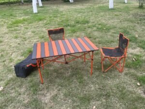 Wholesale orange black folding camping table chair set with carry bag