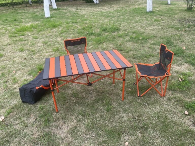 Wholesale orange black folding camping table chair set with carry bag