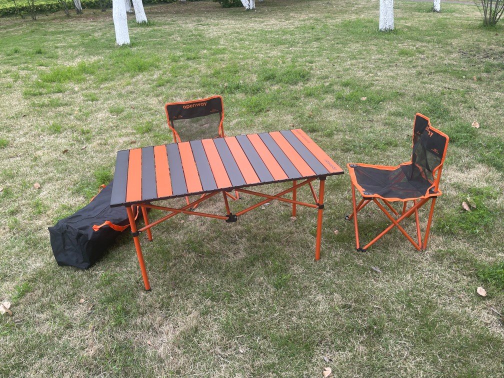 Wholesale orange black folding camping table chair set with carry bag